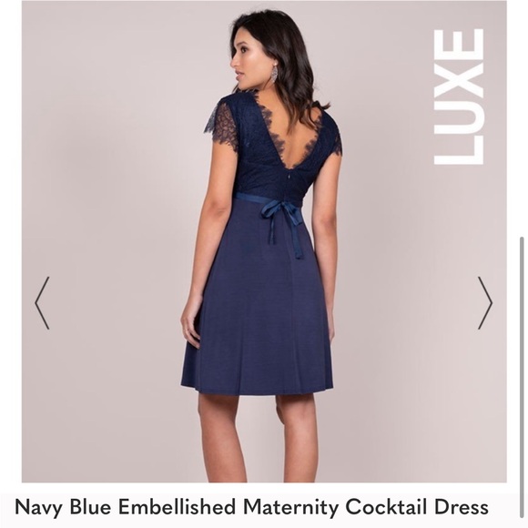 Seraphine Luxe Navy Blue Embellished Maternity Cocktail Dress - Picture 2 of 5